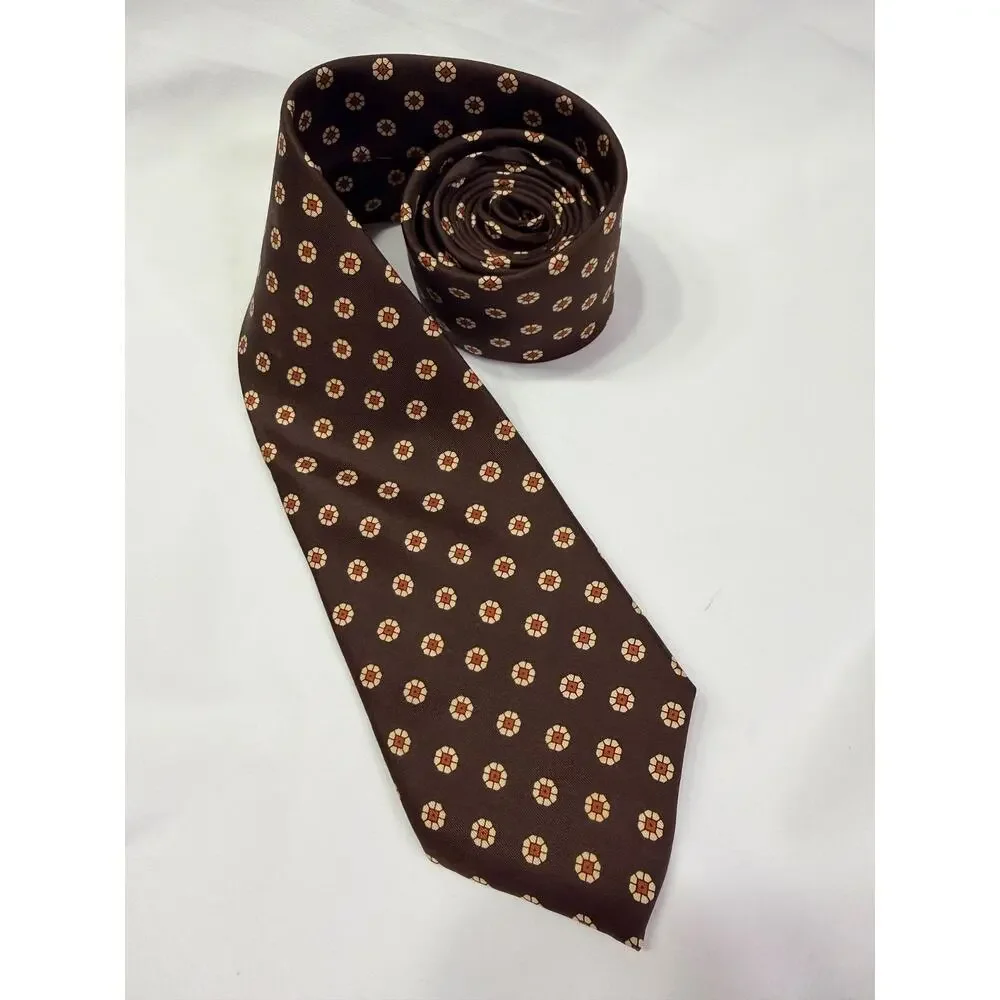 Vintage Jean Pierre Paris 100% Silk Tie Brown Medallion Italy 80s 90s 3